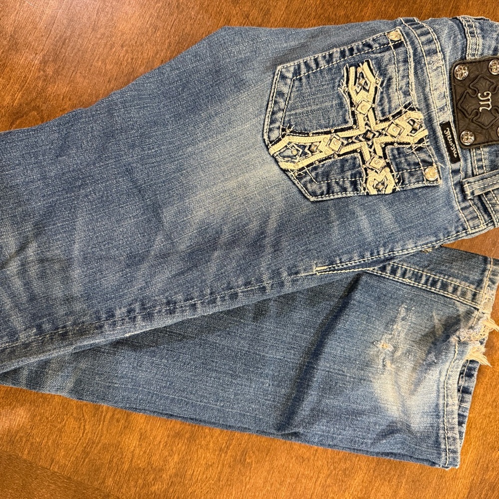 Miss Me Blue Boot Cut Jeans with Embellished Pockets